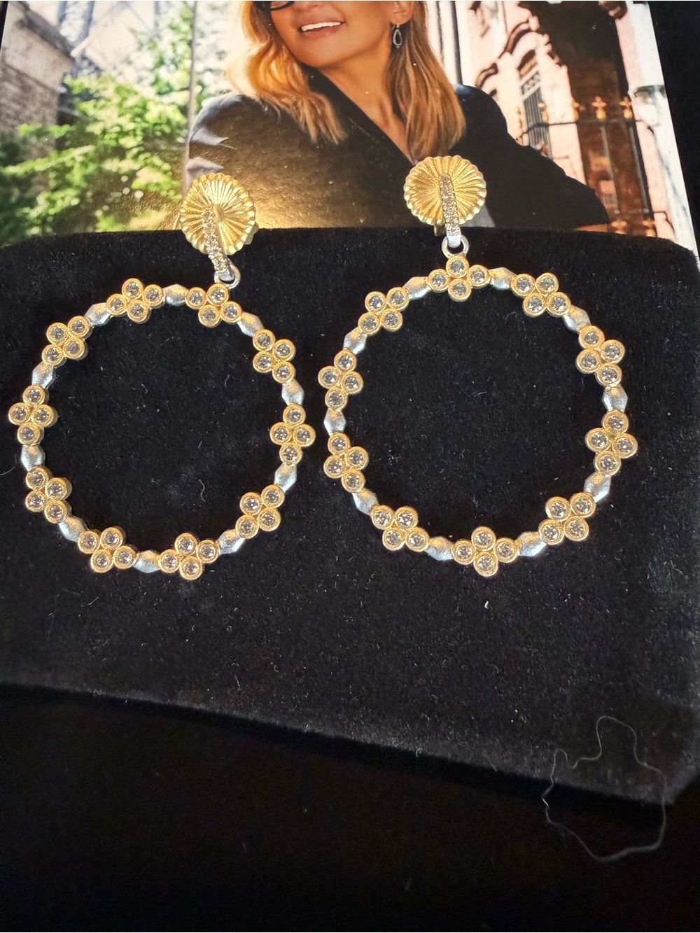 Freida Rothman Gold Floral Hoop Drop Earrings